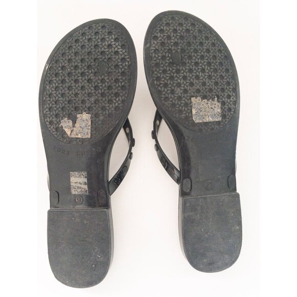 Tory Burch Studded Jelly Thong Sandals Black Logo 9 Beachwear - Picture 5 of 8